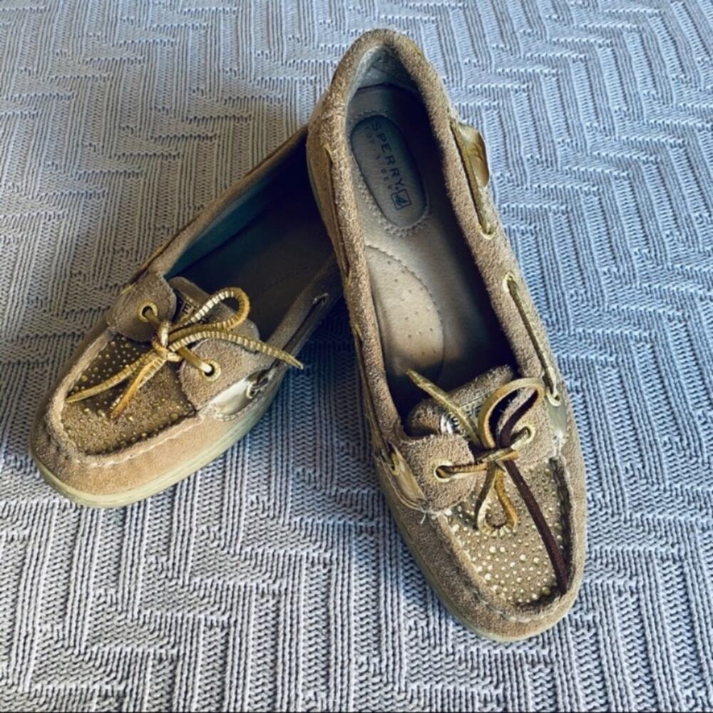 Sperry topsider boat shoes w/ gold embellishments